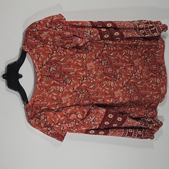 {LOFT} Bouquet Ruffle Tie Neck Blouse Auburn - Size XL - Picture 11 of 14